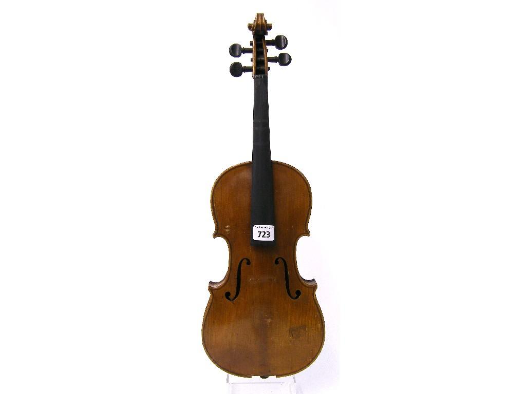 Appraisal: Late th century three-quarter size Stradivari copy violin labelled M