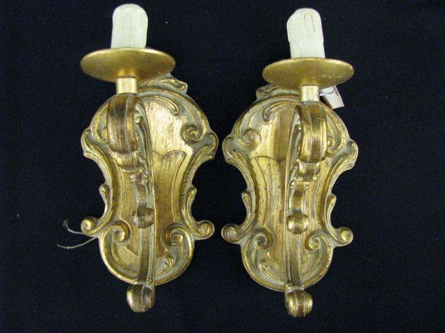 Appraisal: Pair of Gilt Wood Wall Sconces rococo design