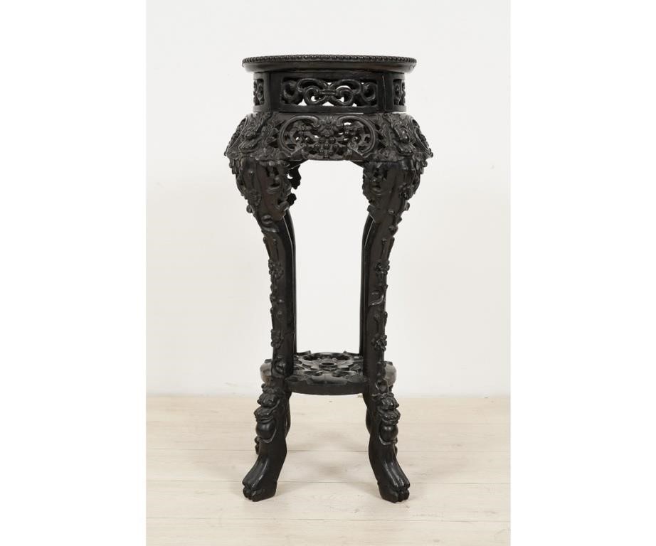 Appraisal: Asian circular marble top and carved wood plant stand late