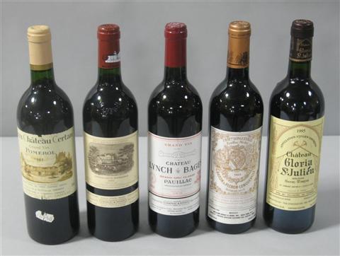 Appraisal: MIXED CLASSIFIED BORDEAUX Five bottles including Chateau Lafite-Rothschild Baron Pichon-Longueville