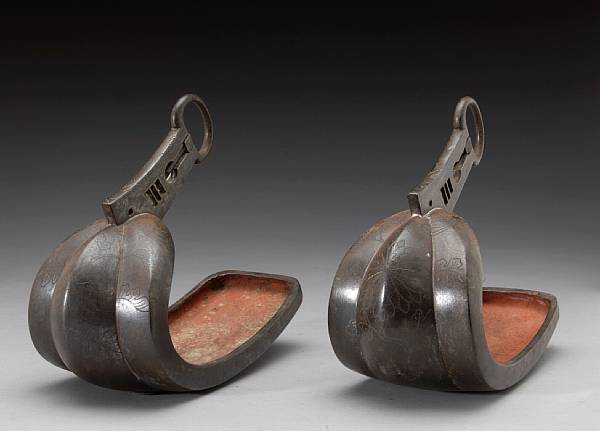 Appraisal: A pair of inlaid iron abumi Edo Period Inlaid in