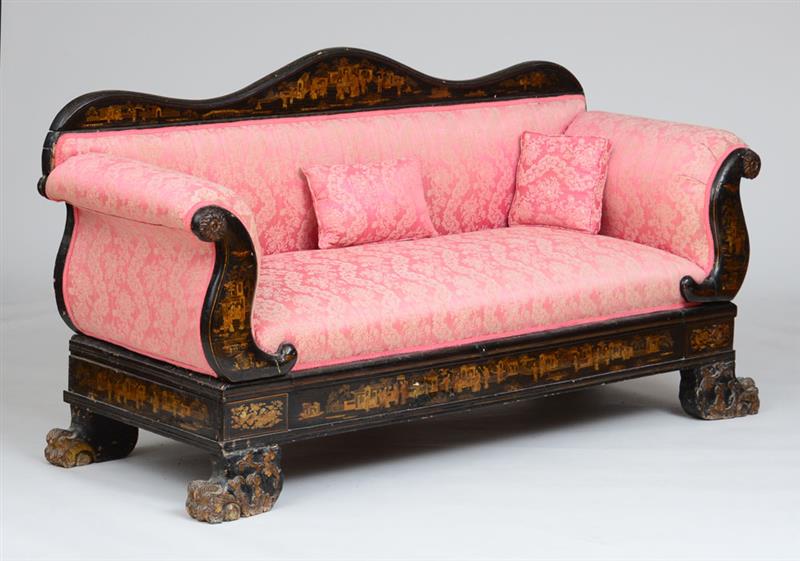 Appraisal: CHINESE EXPORT BLACK LACQUER AND PARCEL-GILT SETTEE With an undulating