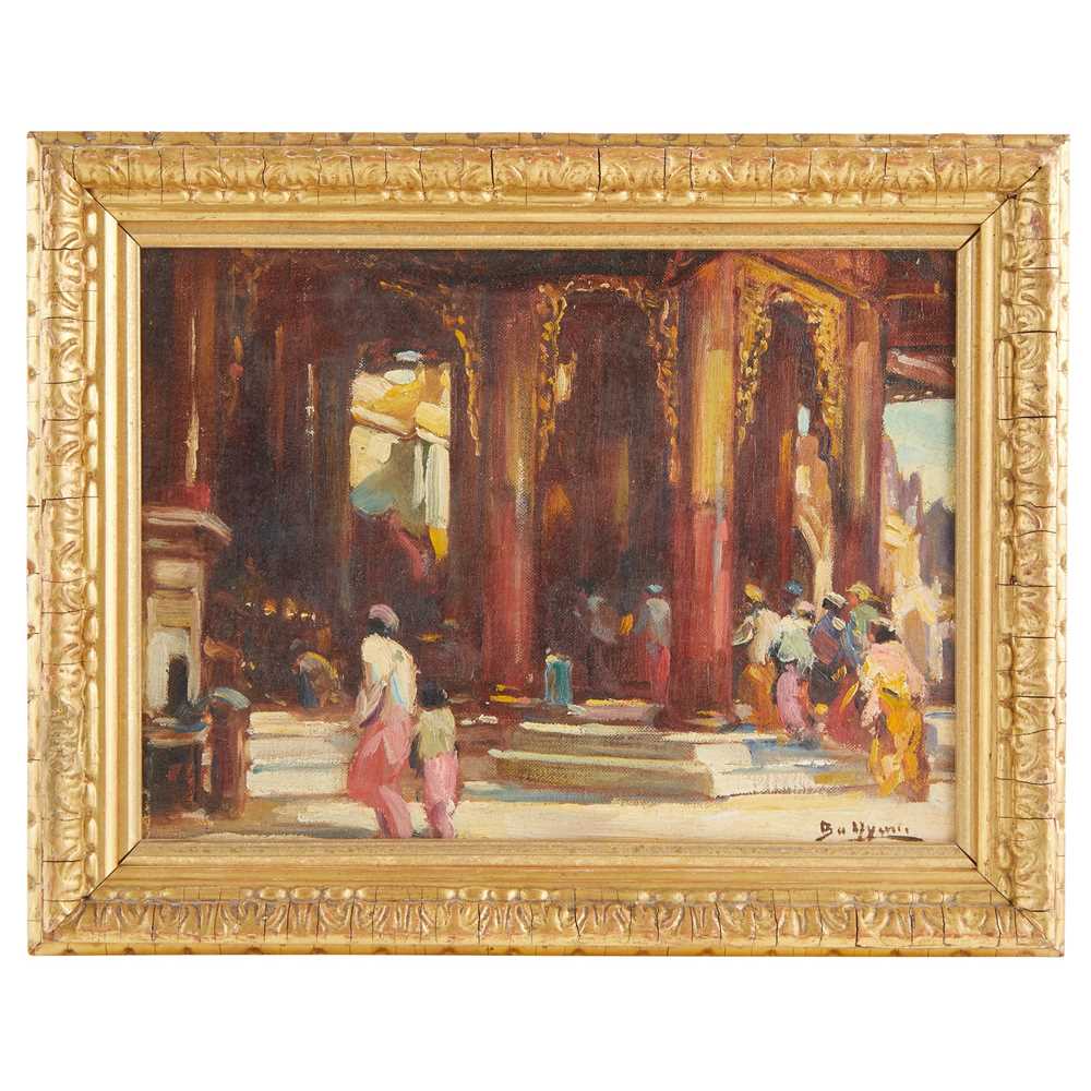 Appraisal: BA NYAN BURMESE - PAGODA oil on canvas framed signed