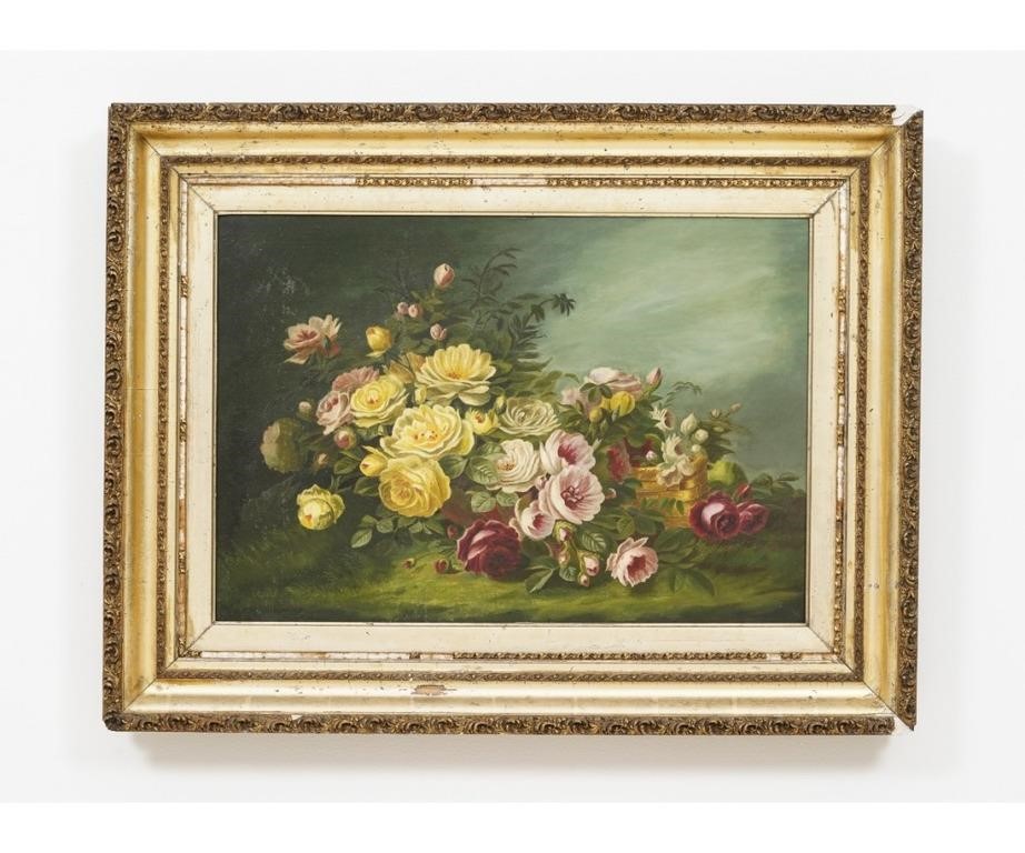 Appraisal: Victorian oil on canvas still life of roses unsigned x