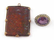 Appraisal: A mixed lot comprising a carat gold framed pendant x