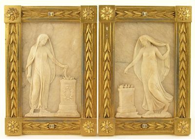 Appraisal: A pair of Italian marble panels depicting classical ladies next