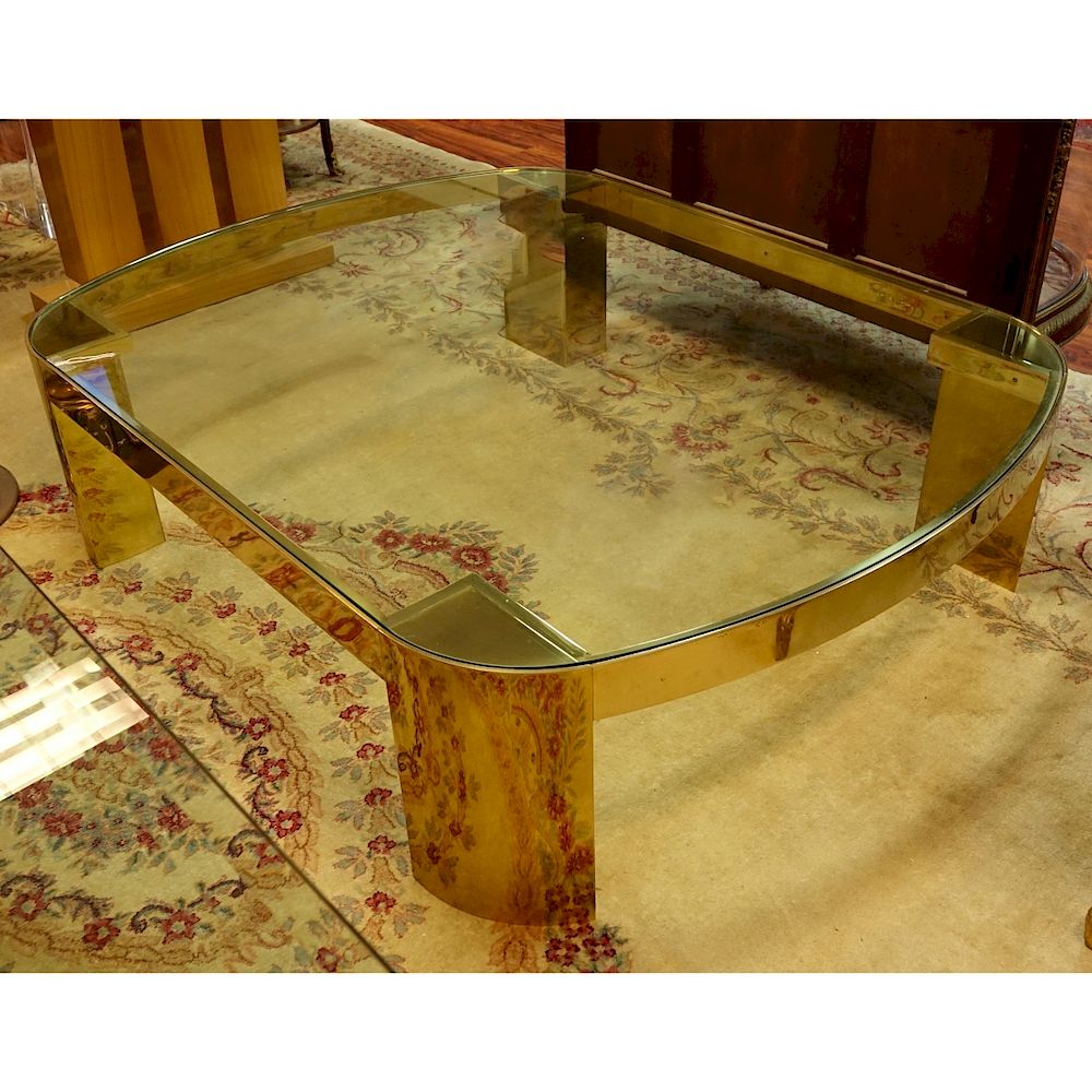 Appraisal: Karl Springer Banker Coffee Table Karl Springer Large Brass and