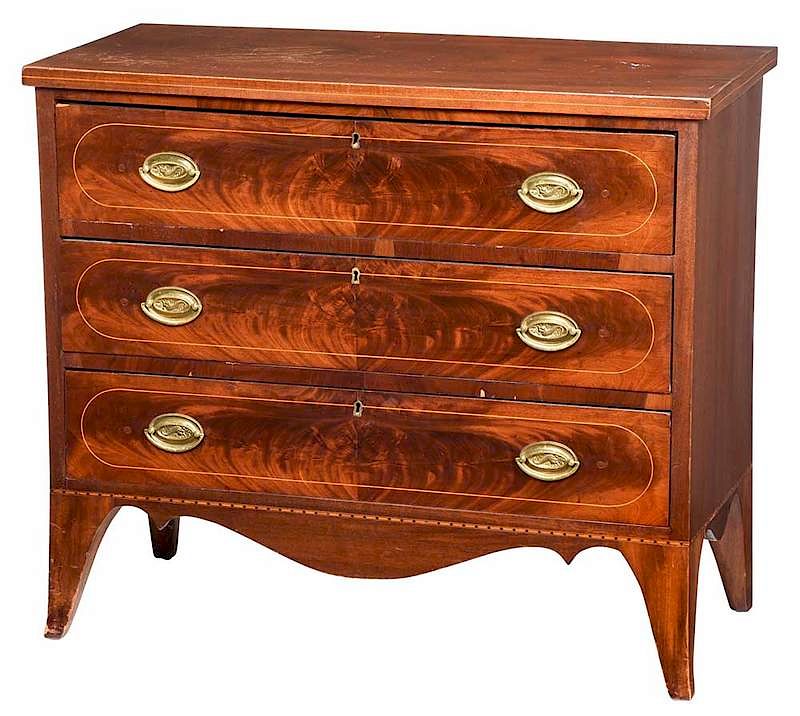 Appraisal: American Federal Mahogany Three Drawer Chest th century inlaid book