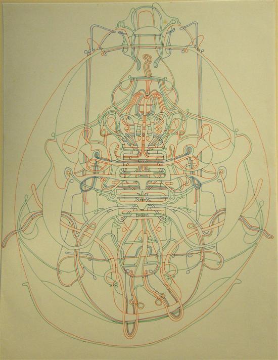 Appraisal: Peter Schmidt - German abstract organic form line drawing in