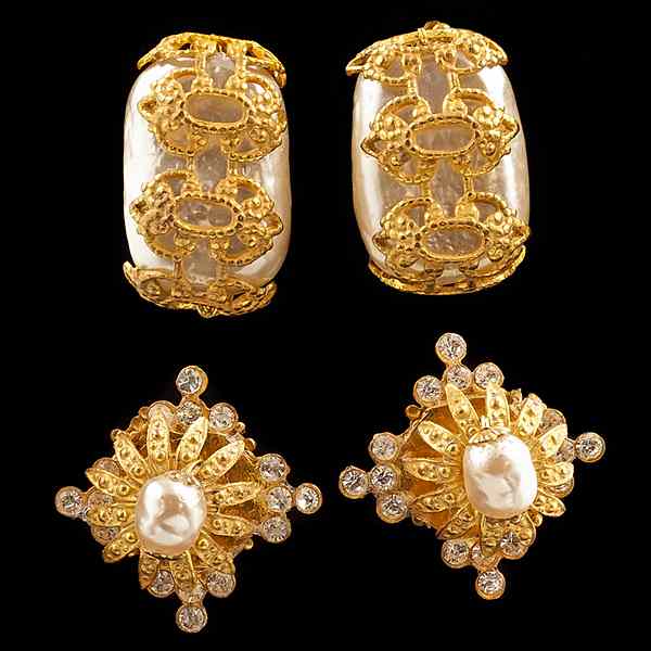 Appraisal: Pair of Miriam Haskell Faux Pearl Earrings Miriam Haskell faux