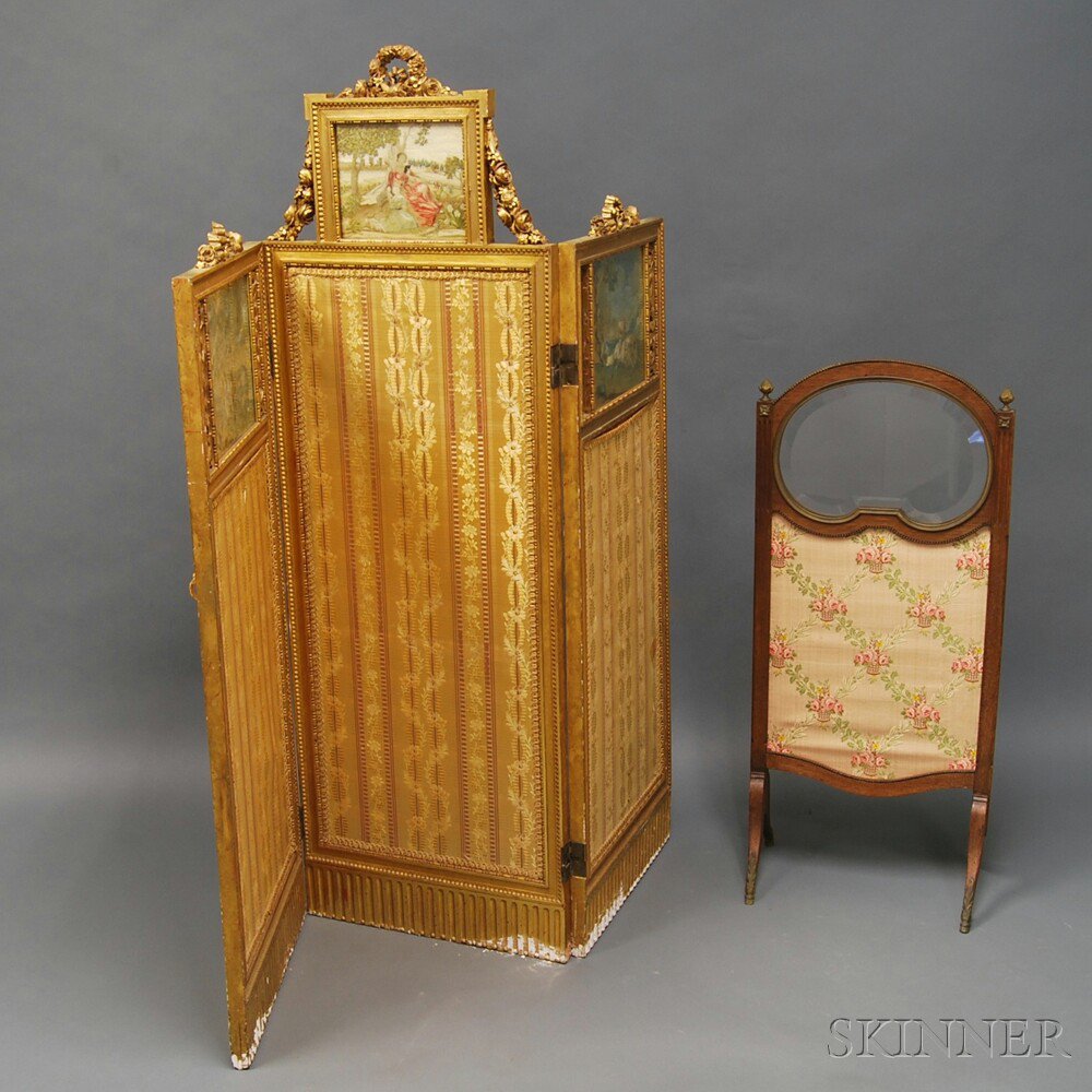 Appraisal: Three-panel Giltwood Screen and a Small Walnut Firescreen the giltwood