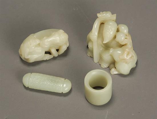 Appraisal: Four Chinese Pale Celadon Jade Carvings th- th Century Consisting