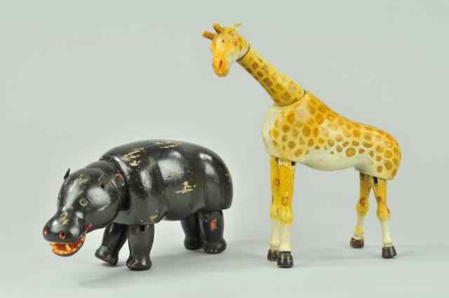 Appraisal: SCHOENHUT HIPPO AND GIRAFFE Jointed wood Giraffe has painted eyes