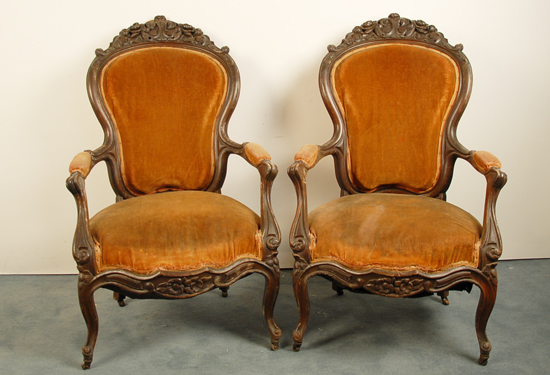 Appraisal: Pair of th C Rococo Revival Arm Chairs rosewood with