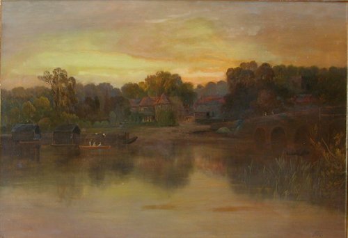 Appraisal: Artist Allan J Title Extensive River Landscape with Figures in