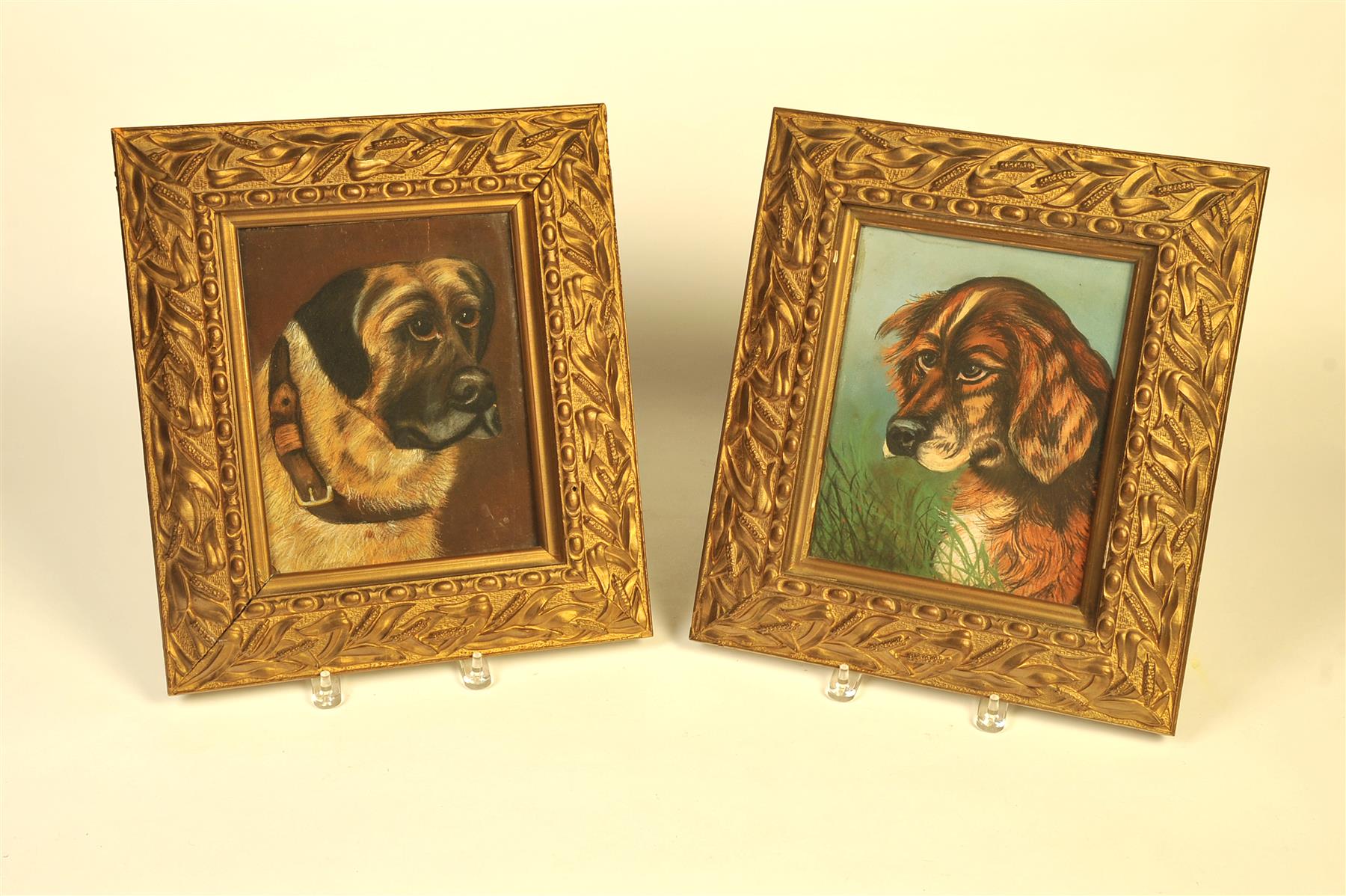 Appraisal: TWO FRAMED PASTELS OF DOGS American th quarter- th century