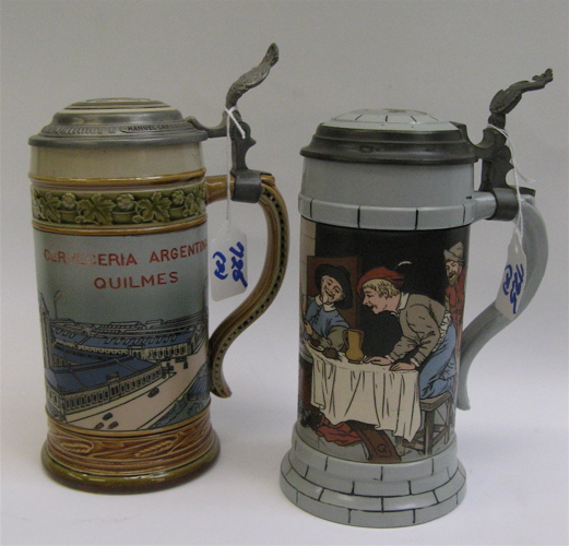 Appraisal: TWO GERMAN METTLACH ONE-HALF LITER BEER STEINS and both etched