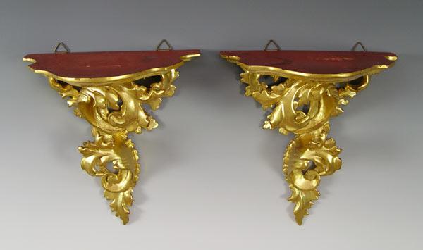 Appraisal: PAIR ITALIAN CARVED GILDED ROCOCO WALL BRACKETS Approx '' tall