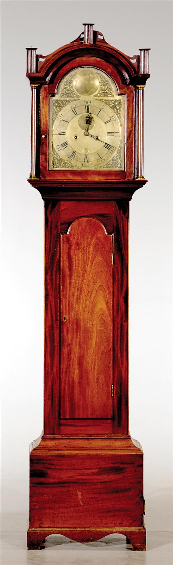 Appraisal: Georgian mahogany tall case clock circa arched bonnet above conforming