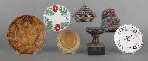 Appraisal: Miscellaneous tableware to include an enameled covered bowl a Bennington