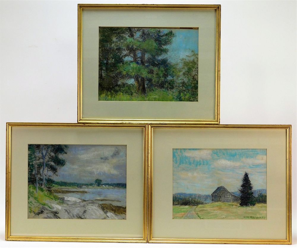 Appraisal: Charles Henry Richert Landscape Pastel Drawings Maine Massachusetts - Includes