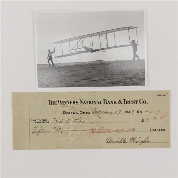 Appraisal: Orville Wright Aviation Pioneer Signed Check Includes post card Purchased