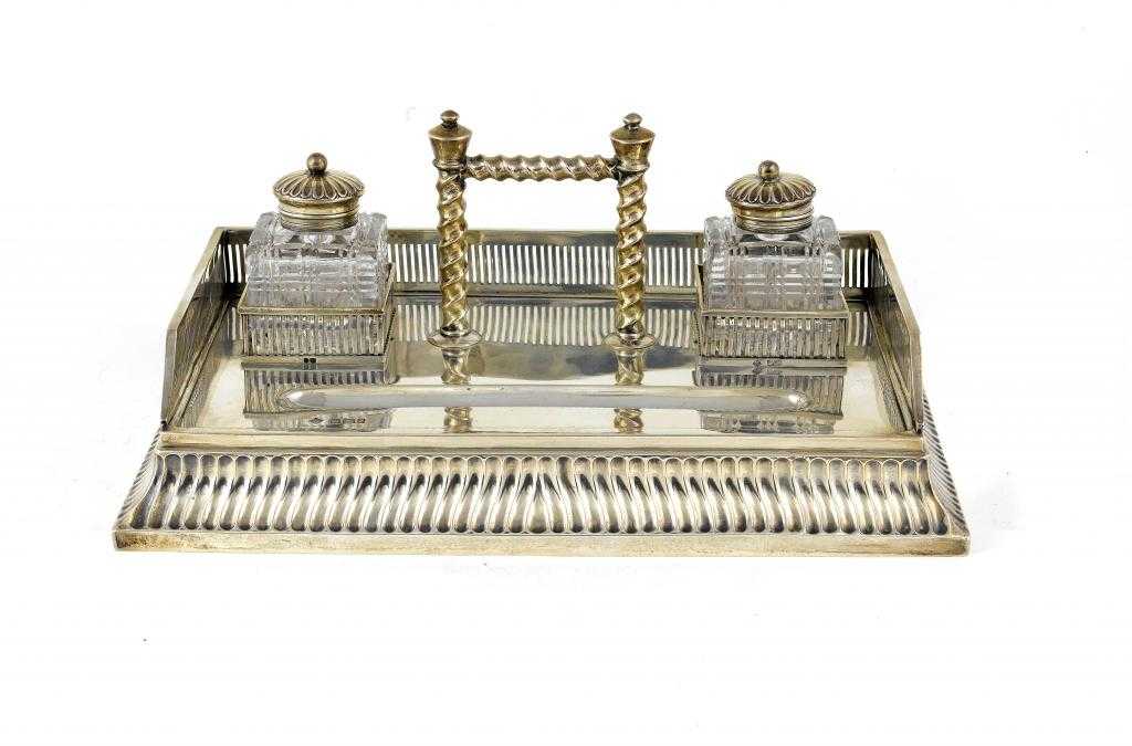 Appraisal: A VICTORIAN RECTANGULAR INKSTAND with openwork gallery to three sides