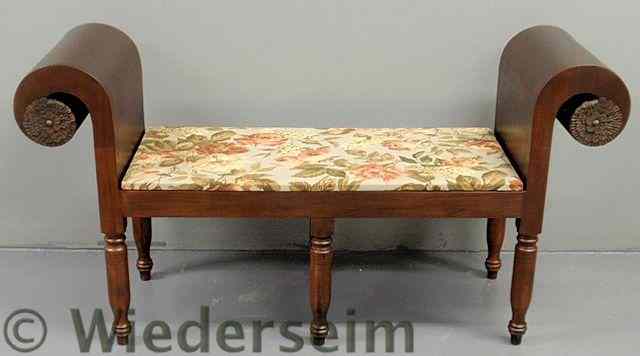 Appraisal: Sheraton style window bench with scrolled arm support with applied