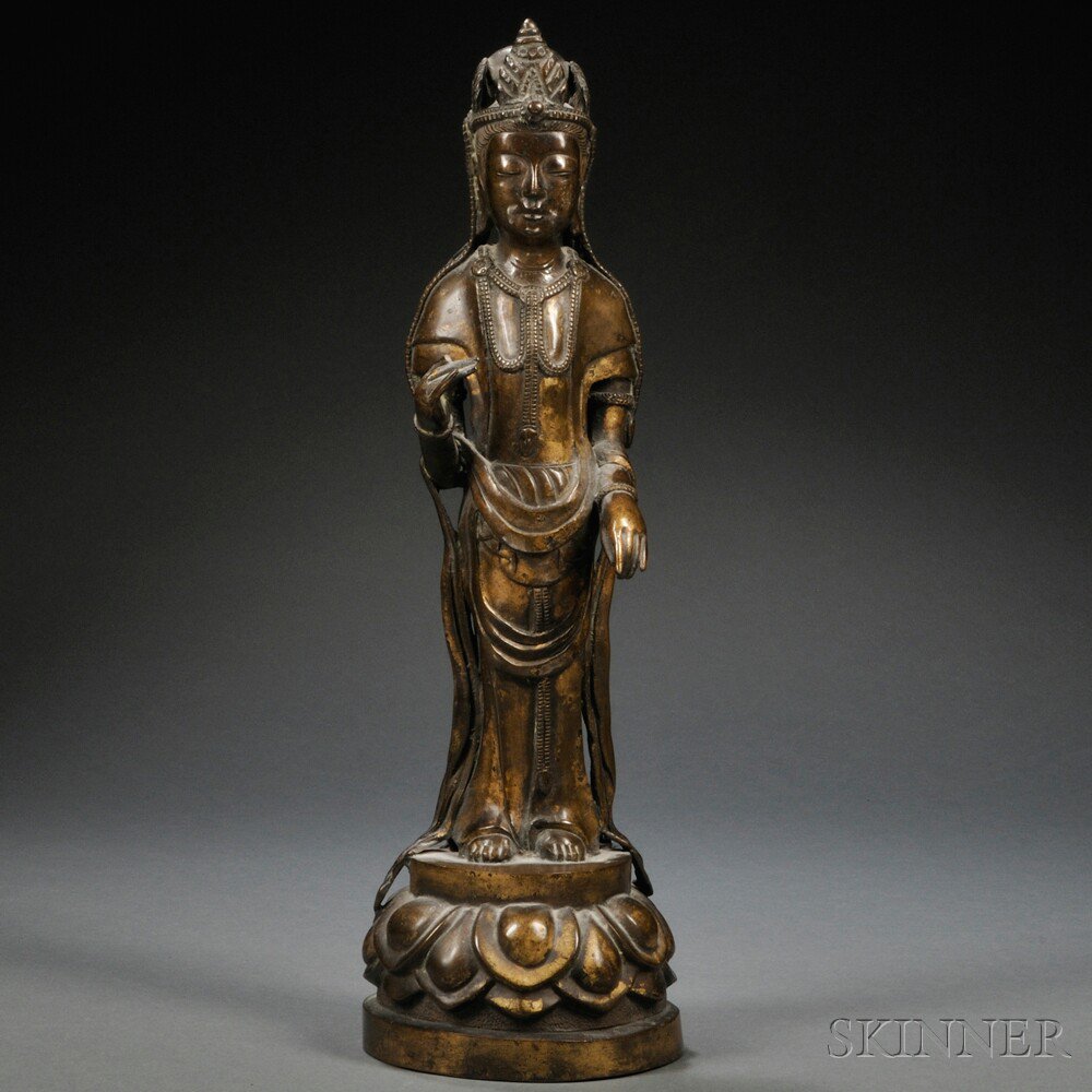 Appraisal: Bronze Statue of Kannon Japan th th century standing on