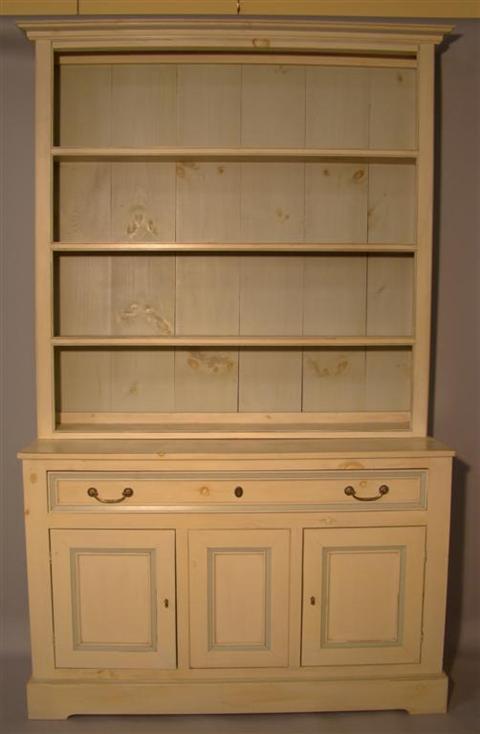 Appraisal: PROVINCIAL STYLE PAINTED STEPBACK CUPBOARD pale cream with pale blue