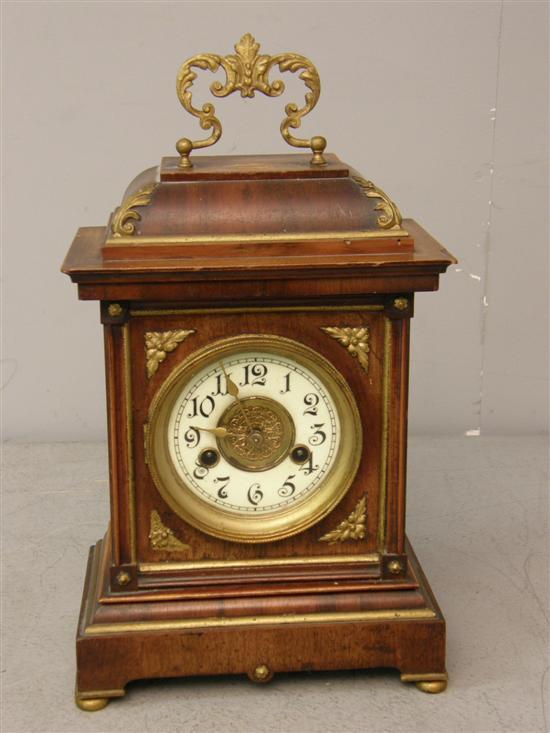 Appraisal: th century mahogany and gilt metal mantel clock with two