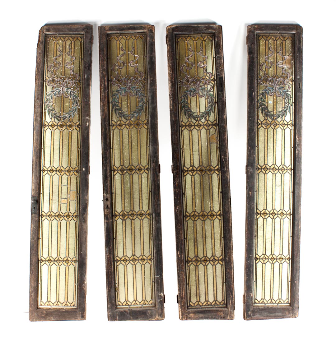 Appraisal: Four-panel stained glass shutter-doors circa s Arts Crafts manner with