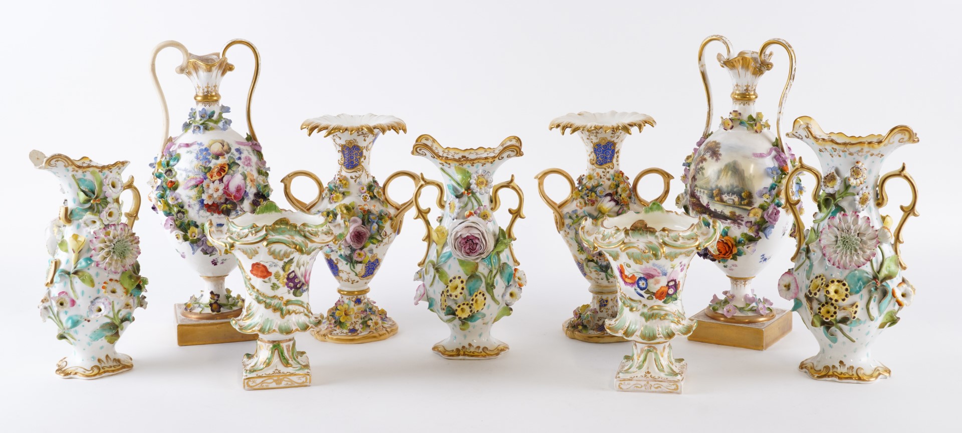 Appraisal: A GROUP OF NINE ENGLISH PORCELAIN VASES Circa - Comprising