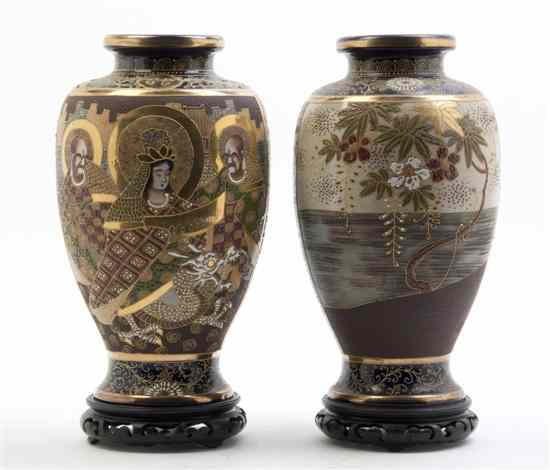 Appraisal: A Pair of Japanese Satsuma Vases each of baluster form