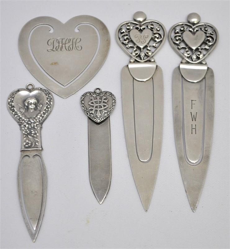 Appraisal: ANTIQUE VTG STERLING HEART BOOKMARKS - Two Napier Sterling Silver