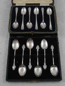 Appraisal: Two boxed sets of six silver coffee spoons Sheffield and