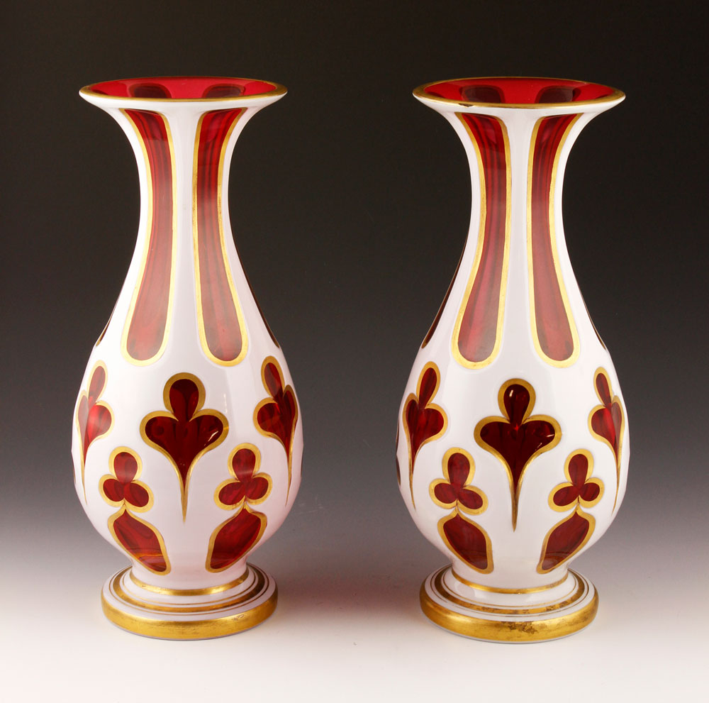 Appraisal: - Pr th C Bohemian Glass Vases Pair of th