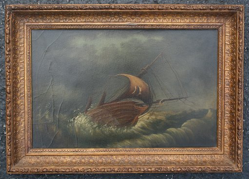 Appraisal: SHIPWRECK AT STORMY SEA PAINTING '' x '' no visible