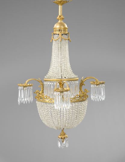 Appraisal: Gilt-Brass and Cut Glass Tiered Four-Light Chandelier first quarter th