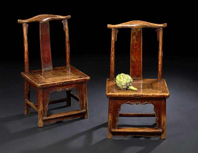 Appraisal: Pair of Chinese Provincial Wooden Children's Chairs th century modeled