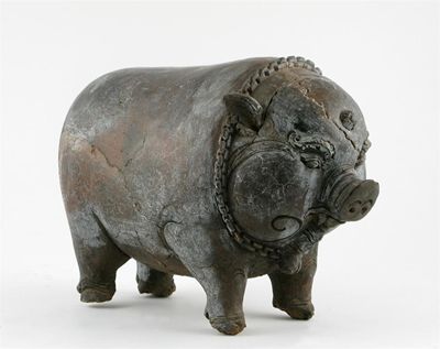 Appraisal: A rare Javanese Majapahit Kingdom pottery piggy bank standing four