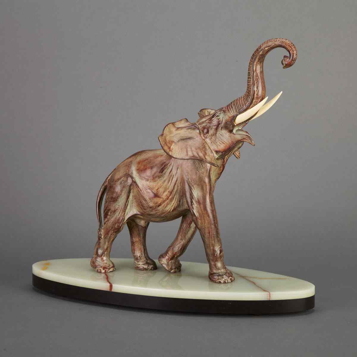 Appraisal: Belgian Patinated Metal and Ivory Model of an Elephant mid