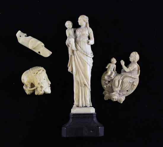 Appraisal: A late th century Dieppe carved ivory Madonna and child