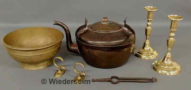 Appraisal: Group of metal ware- copper hot water kettle the handle