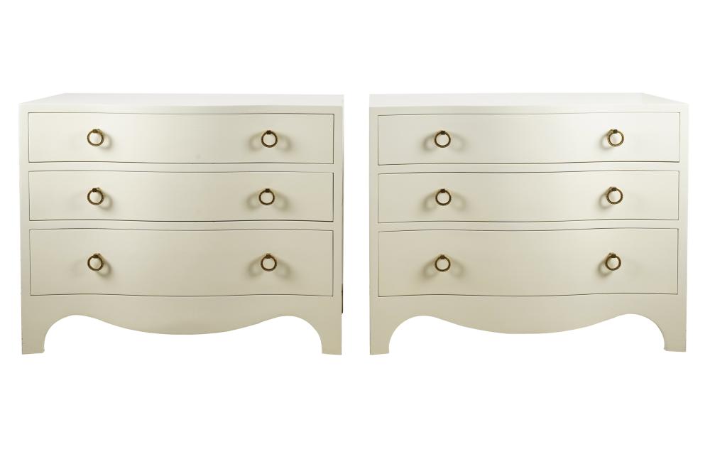 Appraisal: PAIR OF WHITE-PAINTED CHESTS OF DRAWERScontemporary unsigned each with serpentine