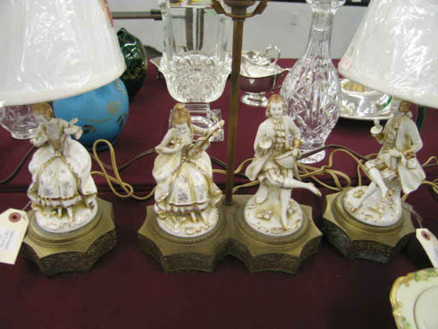 Appraisal: Pc Figural Porcelain Lamp Set French style with men women