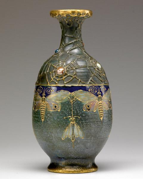 Appraisal: AMPHORA Gres Bijou bottle-shaped vase with bejeweled spider webs over