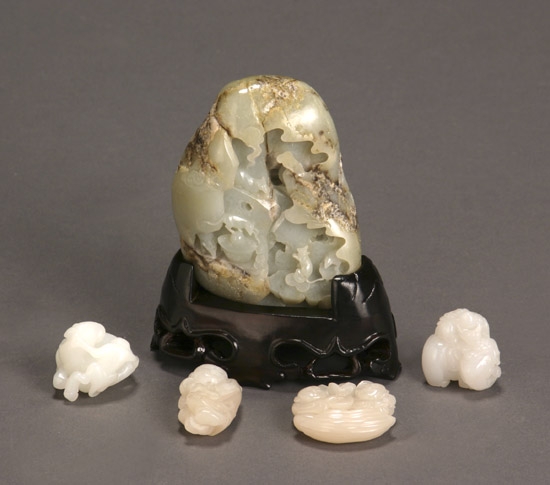 Appraisal: Group of Five Chinese Pale Celadon and White Jade Carvings