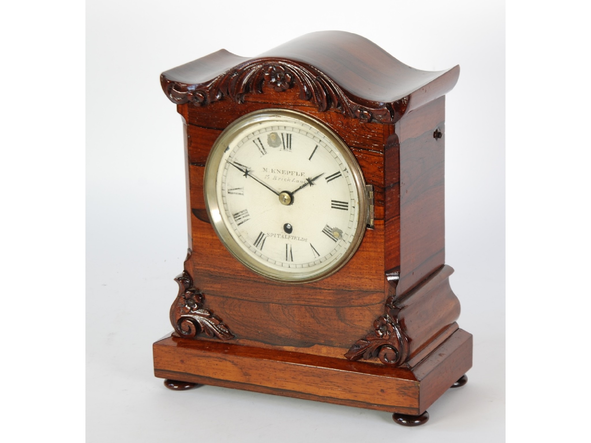 Appraisal: REGENCY ROSEWOOD MANTEL CLOCK signed M Knepfle Brick Lane Spitalfields