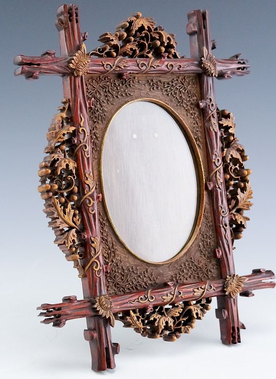 Appraisal: Antique Continental Reticulated Carved Wood Frame Antique carved wood picture